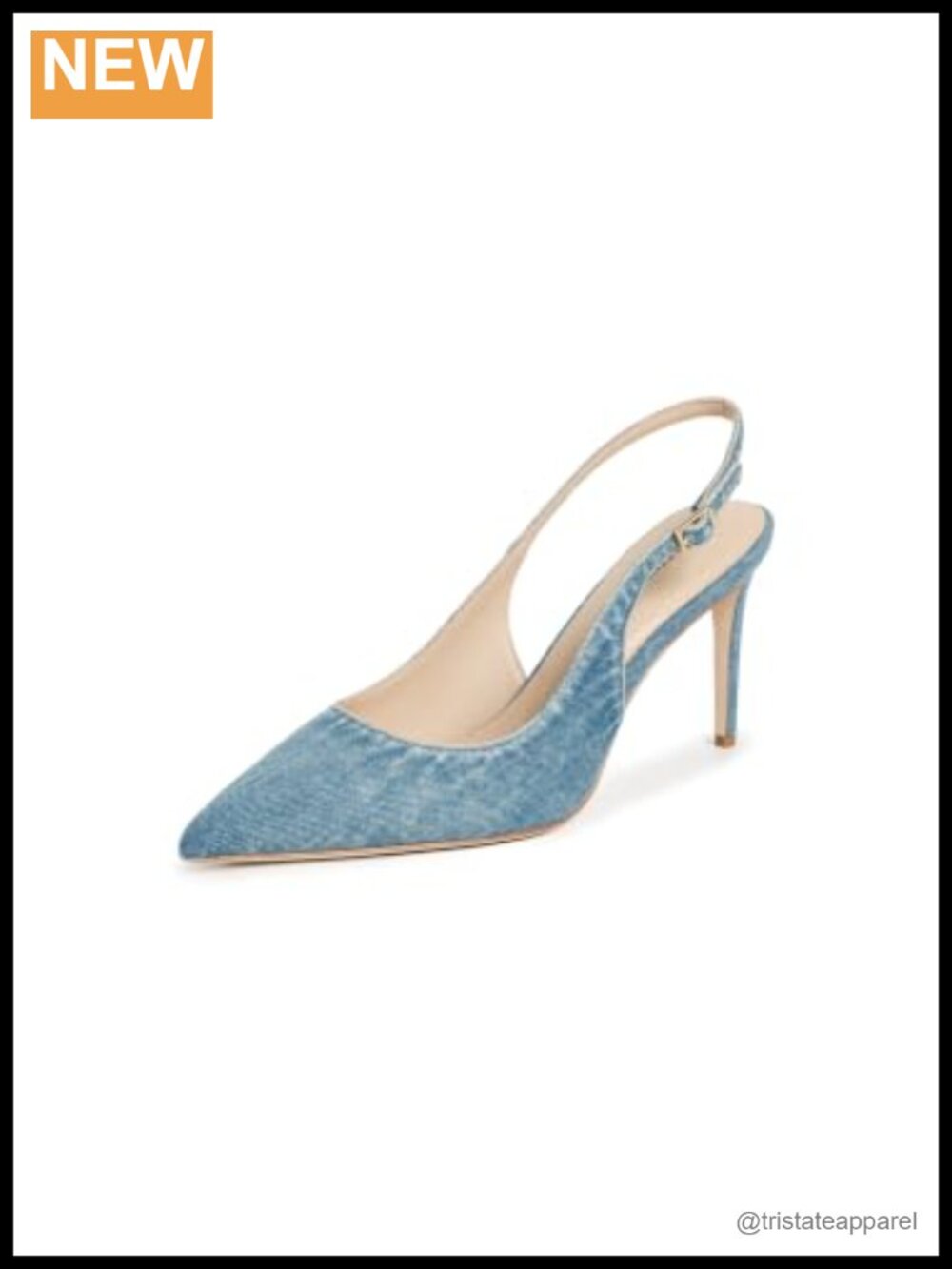 L'AGENCE Vichy Denim Stiletto Heels Pointed Toe Buckle Strap 90mm